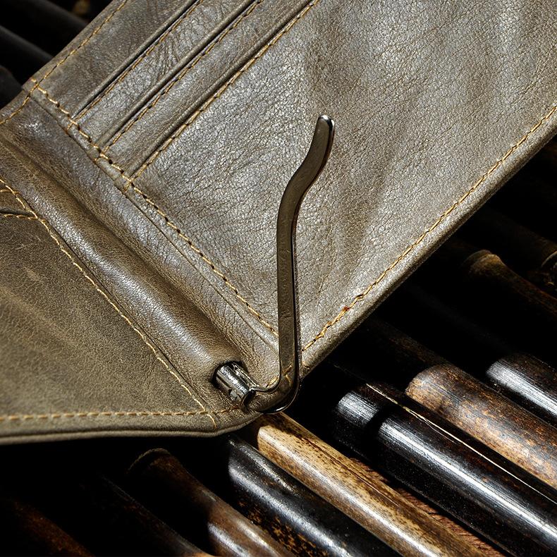 Male Genuine Leather Design Fashion Slim Money Clip With Front Pocket -FunkyTradition