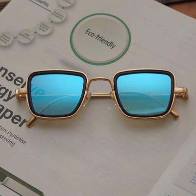 Stylish Aqua Blue And Gold Retro Sunglasses For Men And Women-FunkyTradition