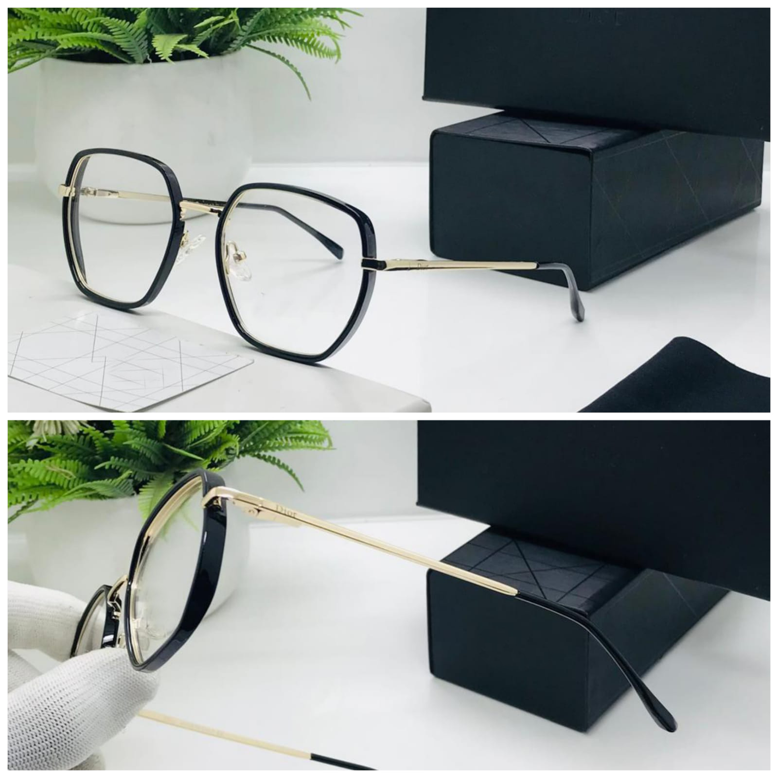 Kiara Inspired Oversized Geometric Eyeglasses – Bold Black & Gold Frame