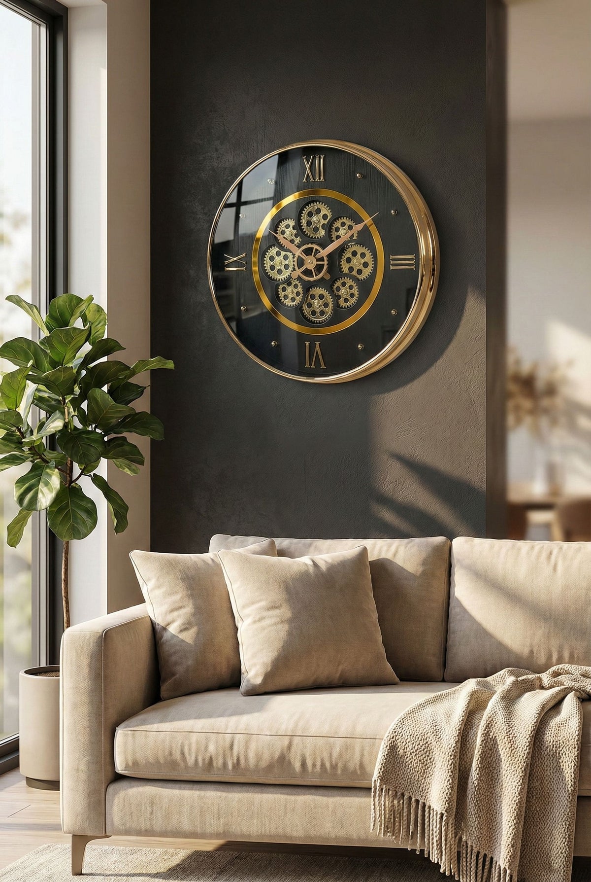 Modern Luxury Skeleton Wall Clock 14 Inch – Silent Quartz Roman Numeral Design
