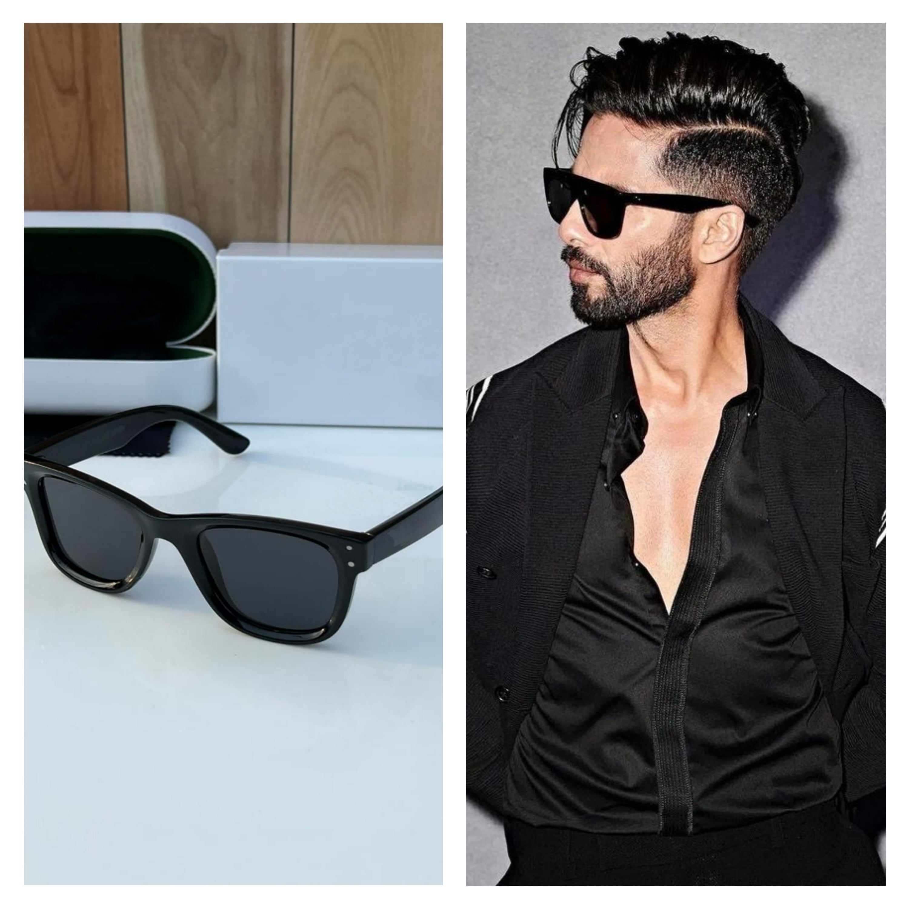 Shahid Kapoor Inspired Black Wayfarer Sunglasses – Classic Matte Finish | UV400 Protection | Unisex Fashion Eyewear