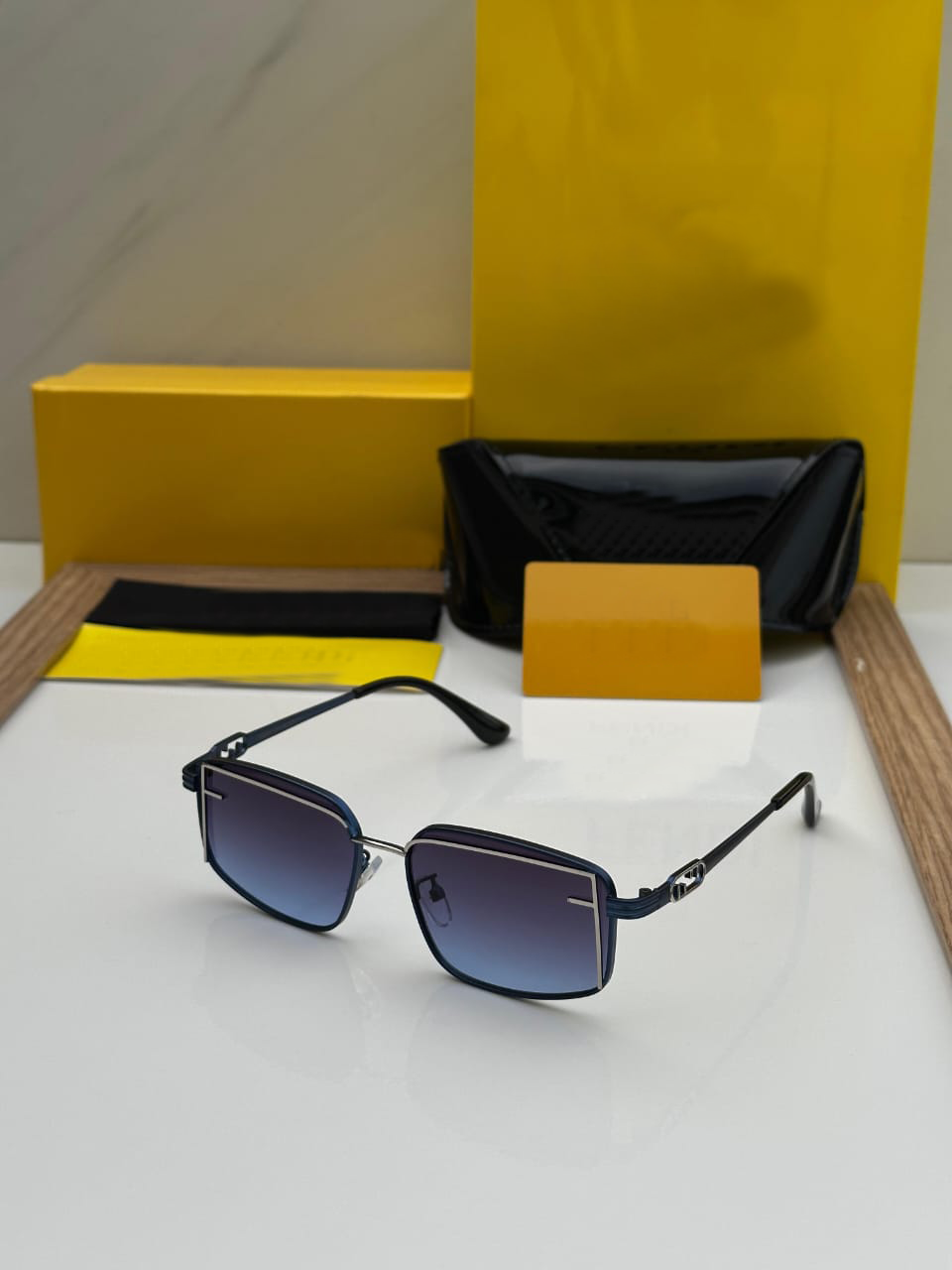 Premium Square Metal Frame Sunglasses – UV400 Protection | Brown, Blue & Black Lenses