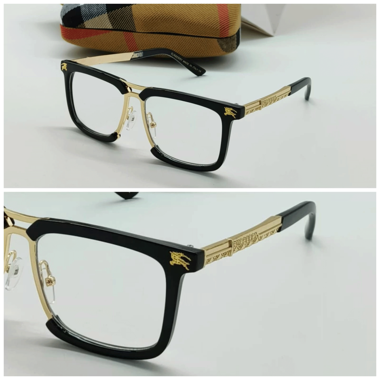 Luxury Black & Gold Designer Glasses with Elegant Case - High-Quality Eyewear for Men & Women