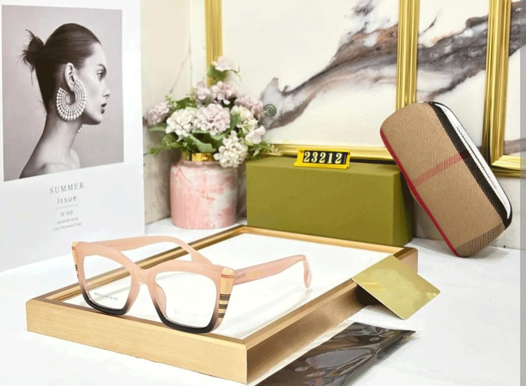 Stylish Pink Cat-Eye Eyeglasses with Signature Check Detail