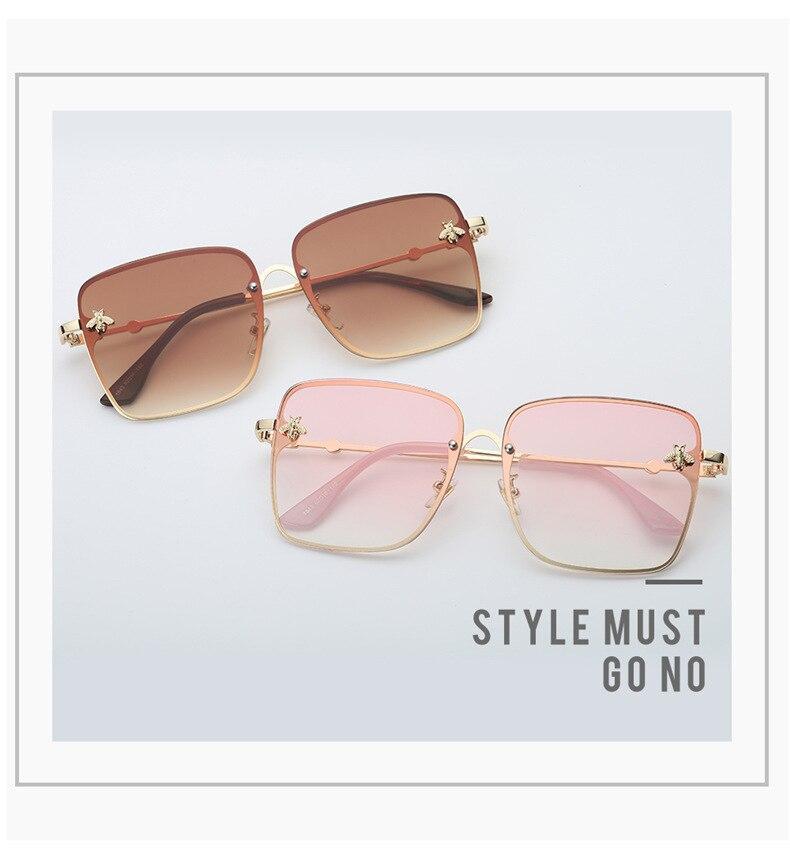 Luxury Square Bee Sunglasses Women Retro Brand designer Metal Frame Oversize-FunkyTradition