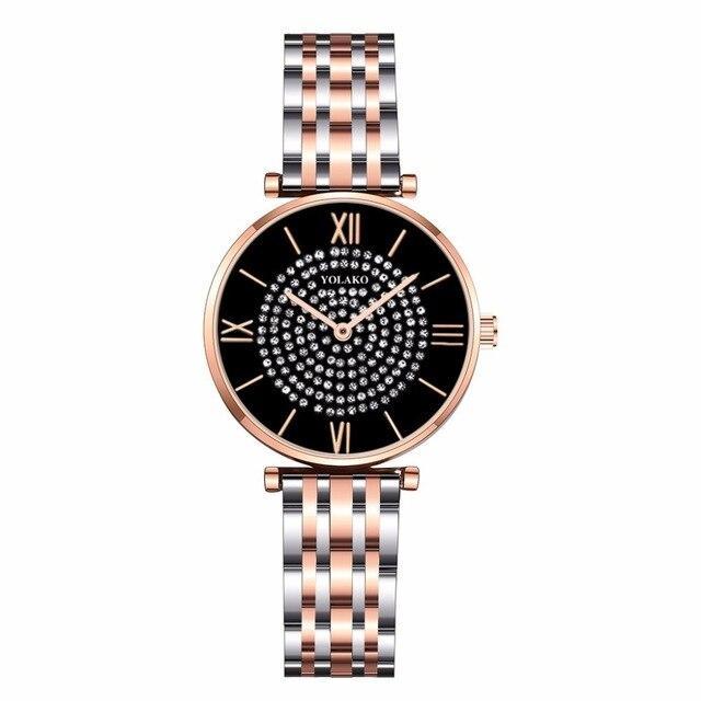 Luxury Crystal Women Fashion Casual Quartz Full Steel Round Dial Waterproof Female Wristwatch-FunkyTradition
