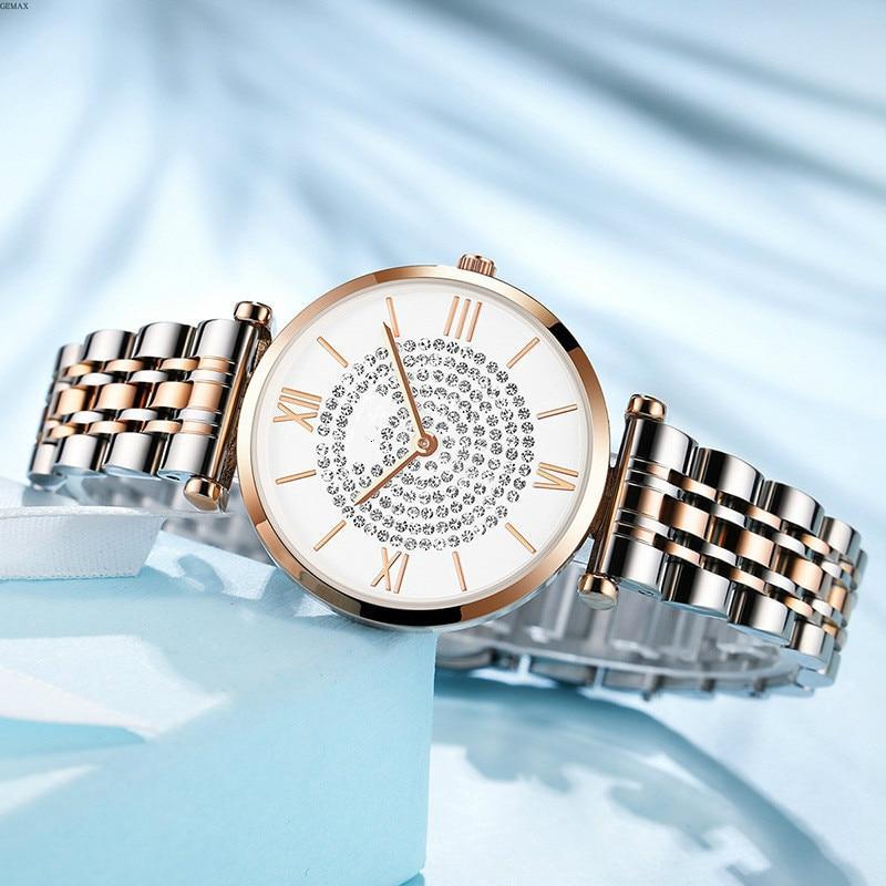 Luxury Crystal Women Fashion Casual Quartz Full Steel Round Dial Waterproof Female Wristwatch-FunkyTradition