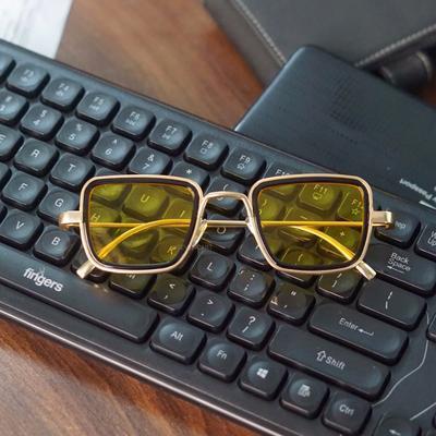 Stylish Square Yellow And Gold Retro Sunglasses For Men And Women-FunkyTradition