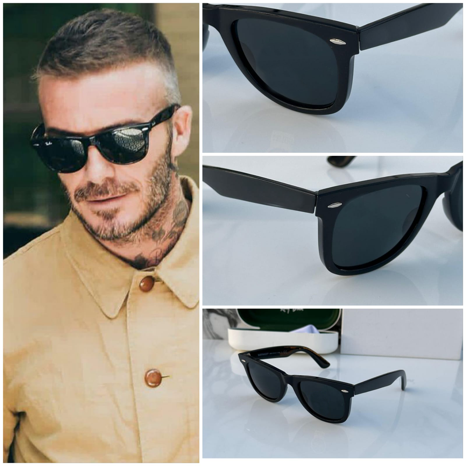 David Beckham Inspired Black Wayfarer Sunglasses – Classic Unisex Shades