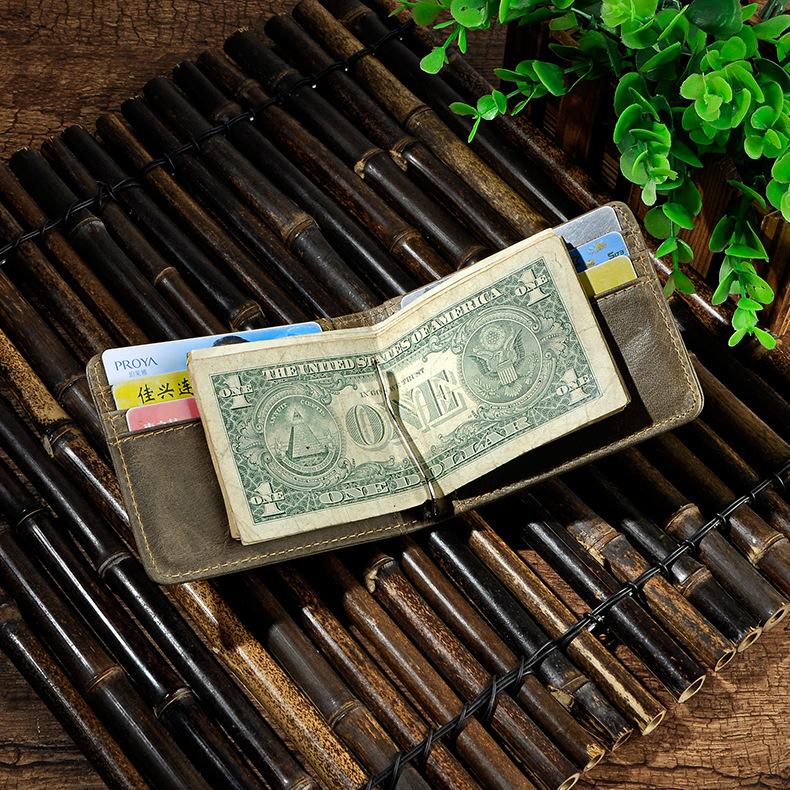 Male Genuine Leather Design Fashion Slim Money Clip With Front Pocket -FunkyTradition