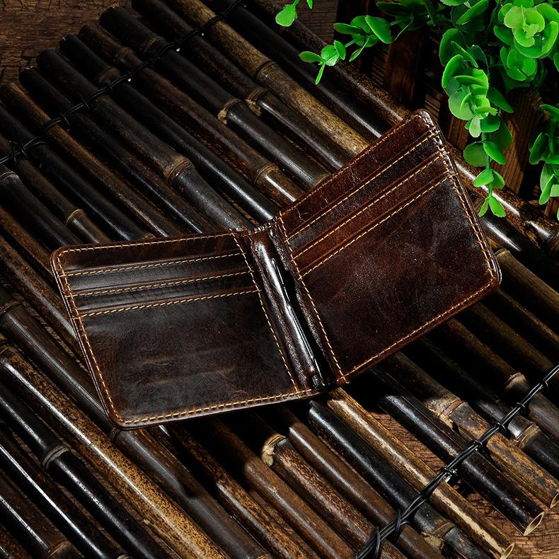 Male Genuine Leather Design Fashion Slim Money Clip With Front Pocket -FunkyTradition
