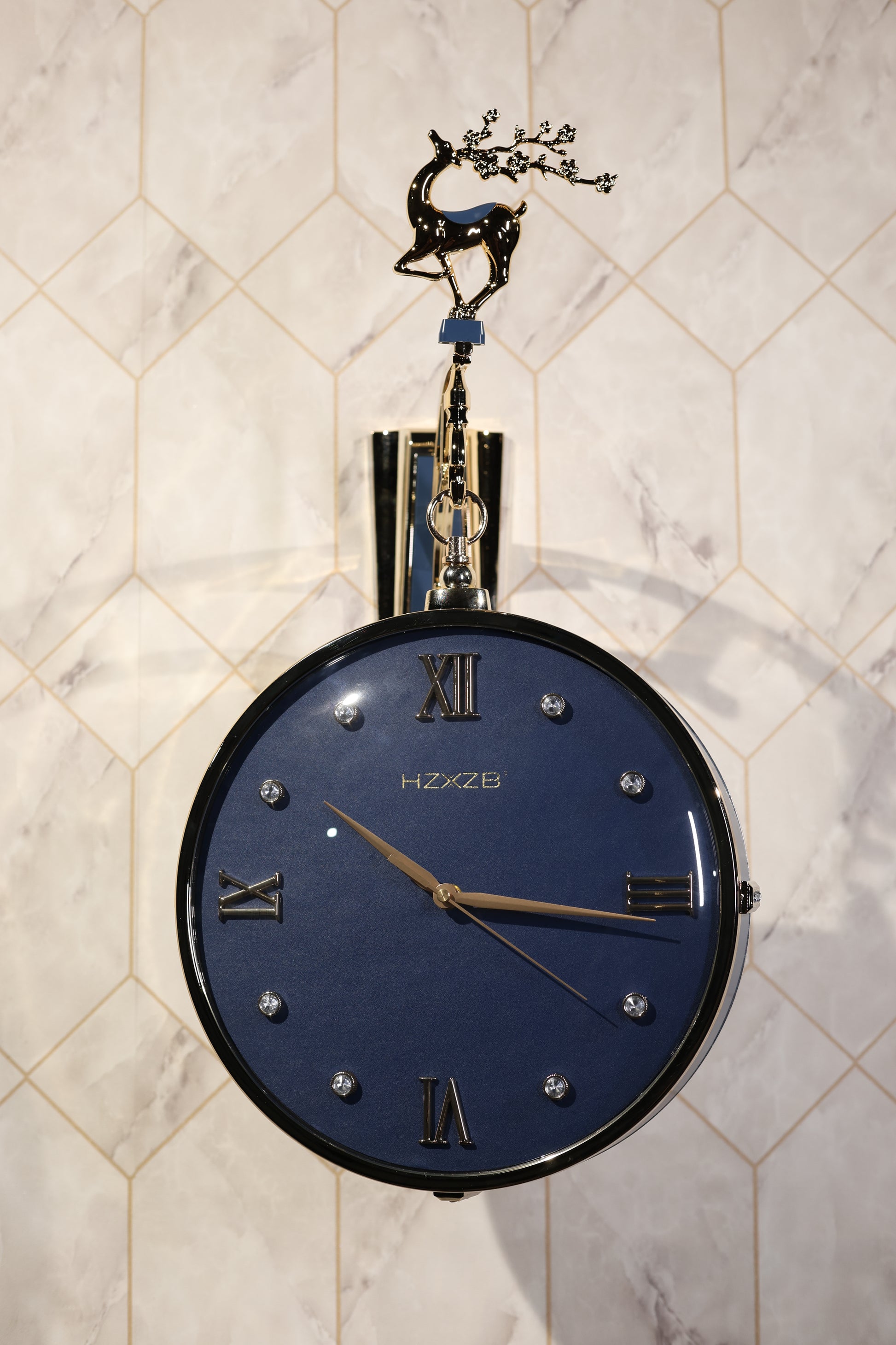 Luxury Double-Sided Hanging Wall Clock – Premium Deer Design | Modern Home & Living Decor