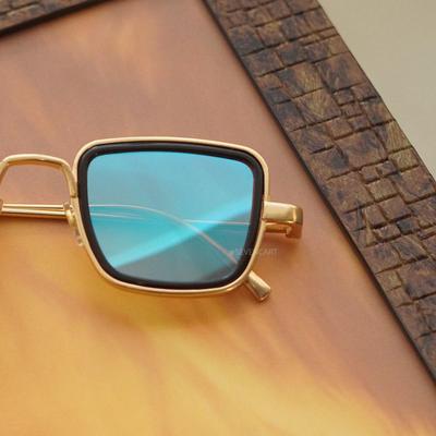 Stylish Aqua Blue And Gold Retro Sunglasses For Men And Women-FunkyTradition