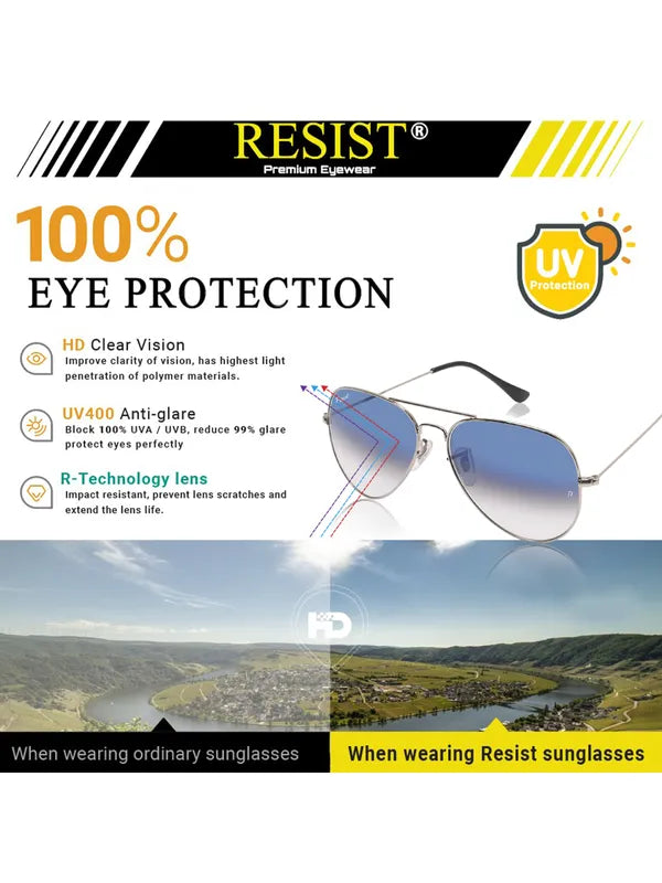 UV Protected Silver Blue Gradient Aviator Sunglasses For Men & Women- FunkyTradition