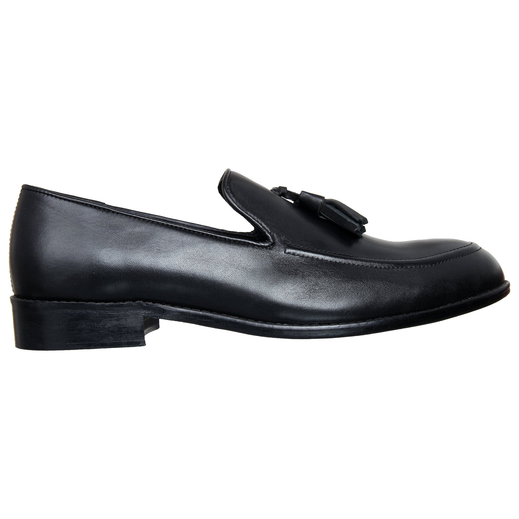 Smooth Black Slipons With Tassles For Men-FunkyTradition