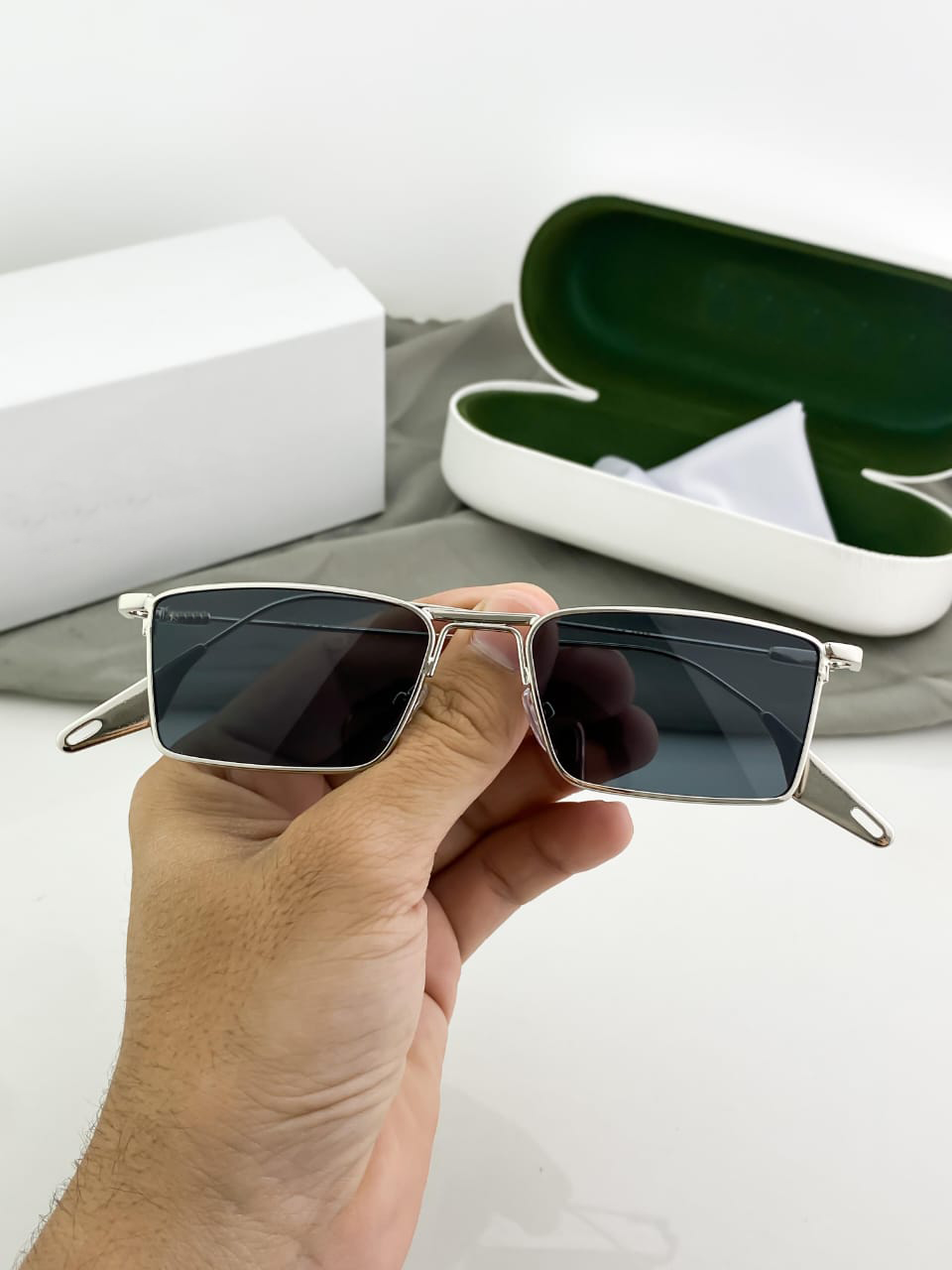 Emiway Bantai Inspired Rectangle Sunglasses – Silver Frame with Dark Tinted Lenses