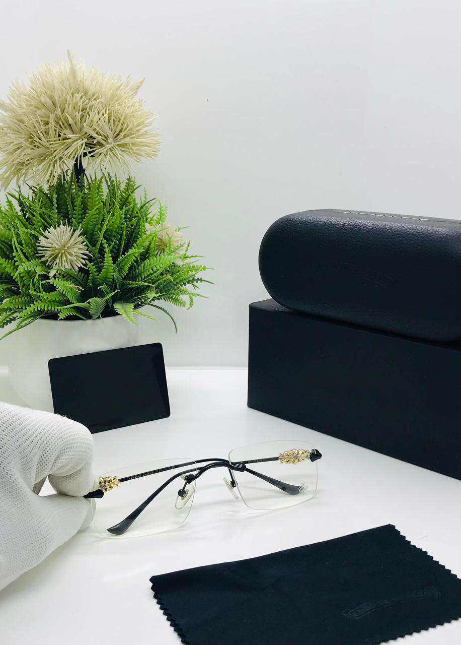 Luxury Rimless Eyeglasses with Gold Detailing – Lightweight Designer Spectacles