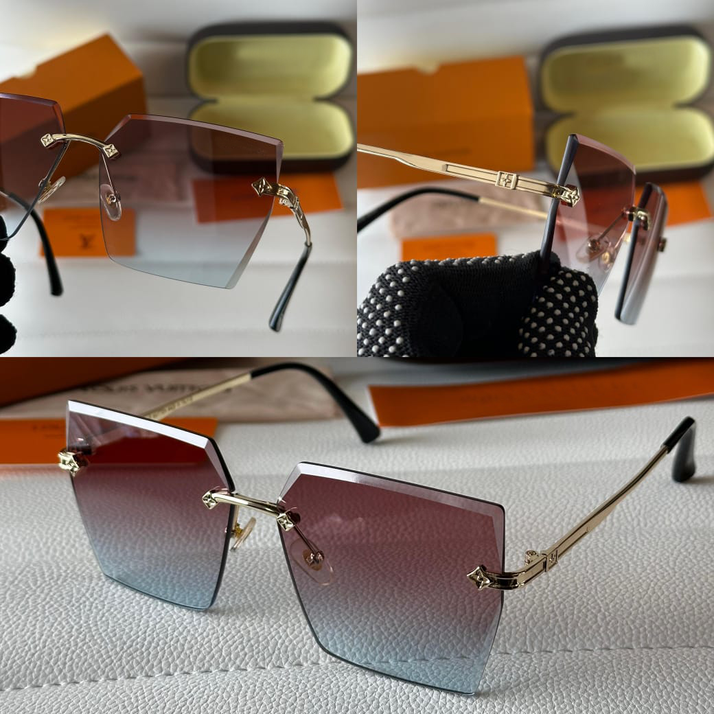 Rimless Gradient Square Sunglasses – Gold & Rose Blue Tint (Unisex)
