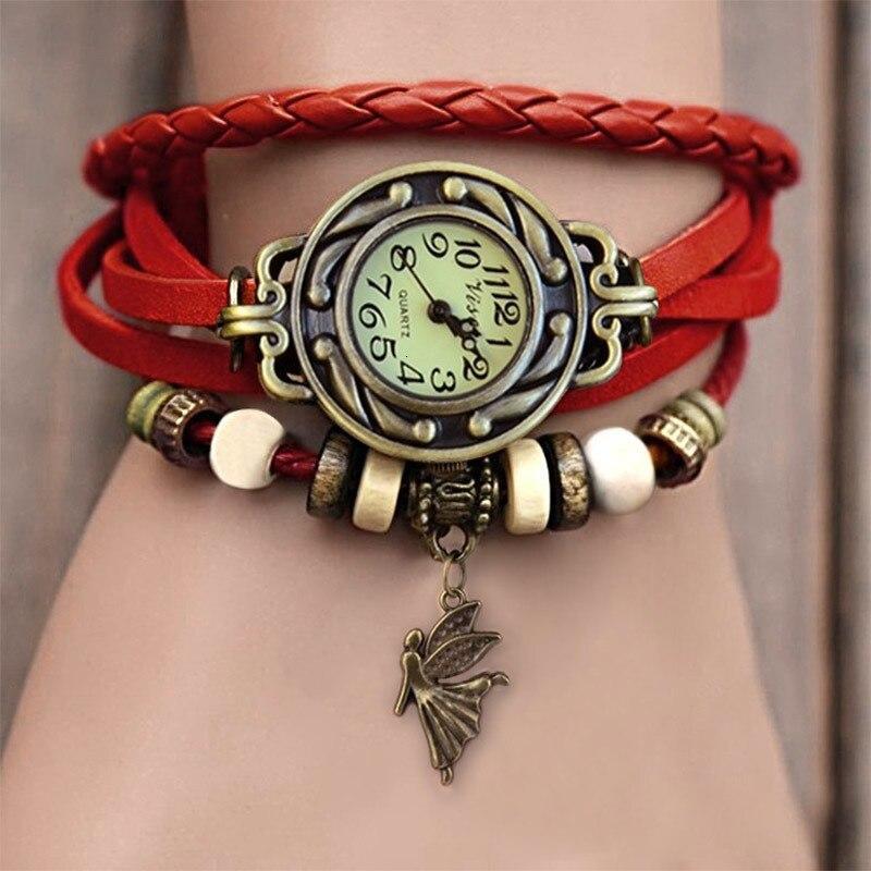 Women Luxury Leather Ladies Wrist Watch With Vintage Bracelet -FunkyTradition