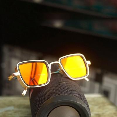 Stylish Square Orange Mercury And Gold Retro Sunglasses For Men And Women-FunkyTradition