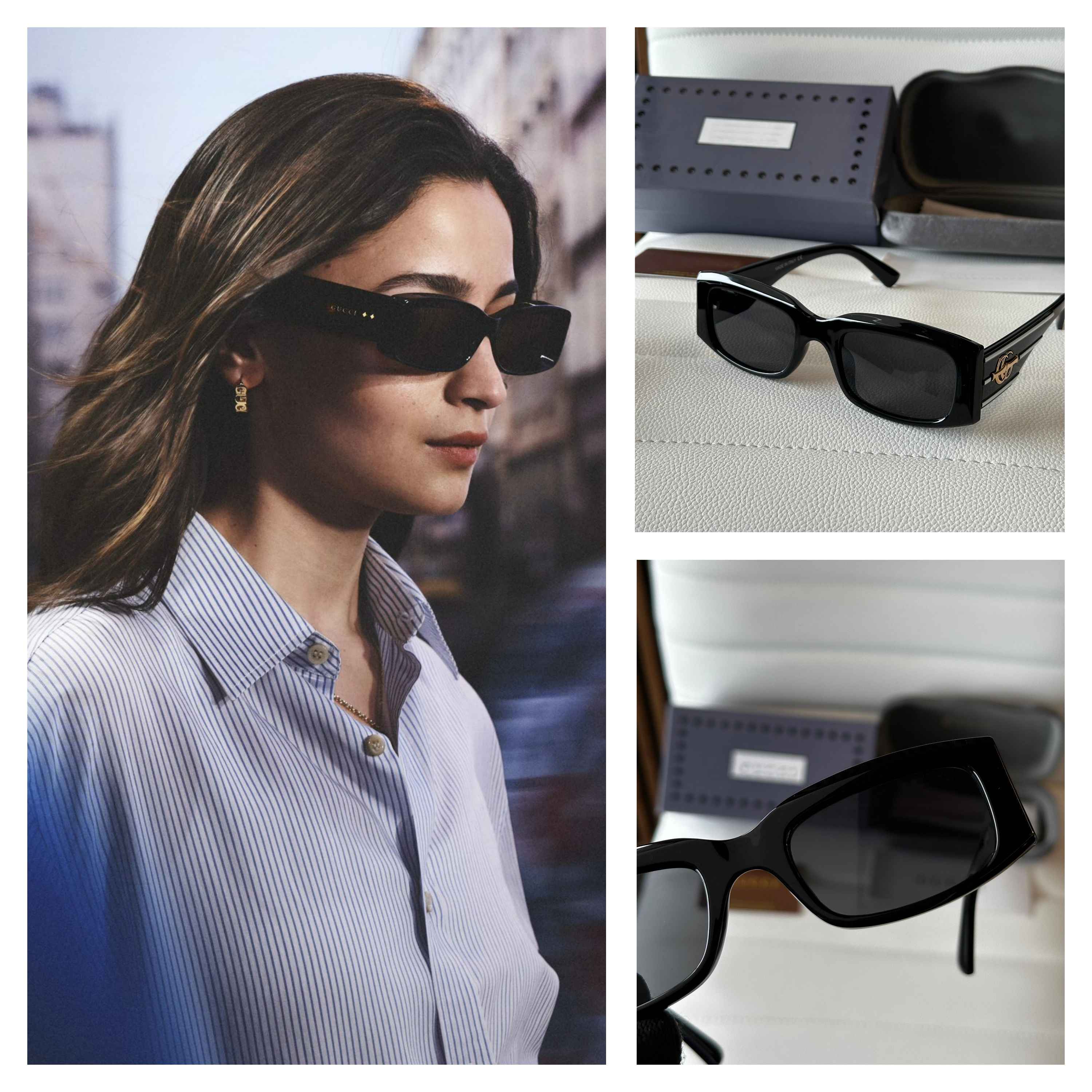 Alia Bhatt-Inspired Rectangle Black Sunglasses – Luxury Street Style