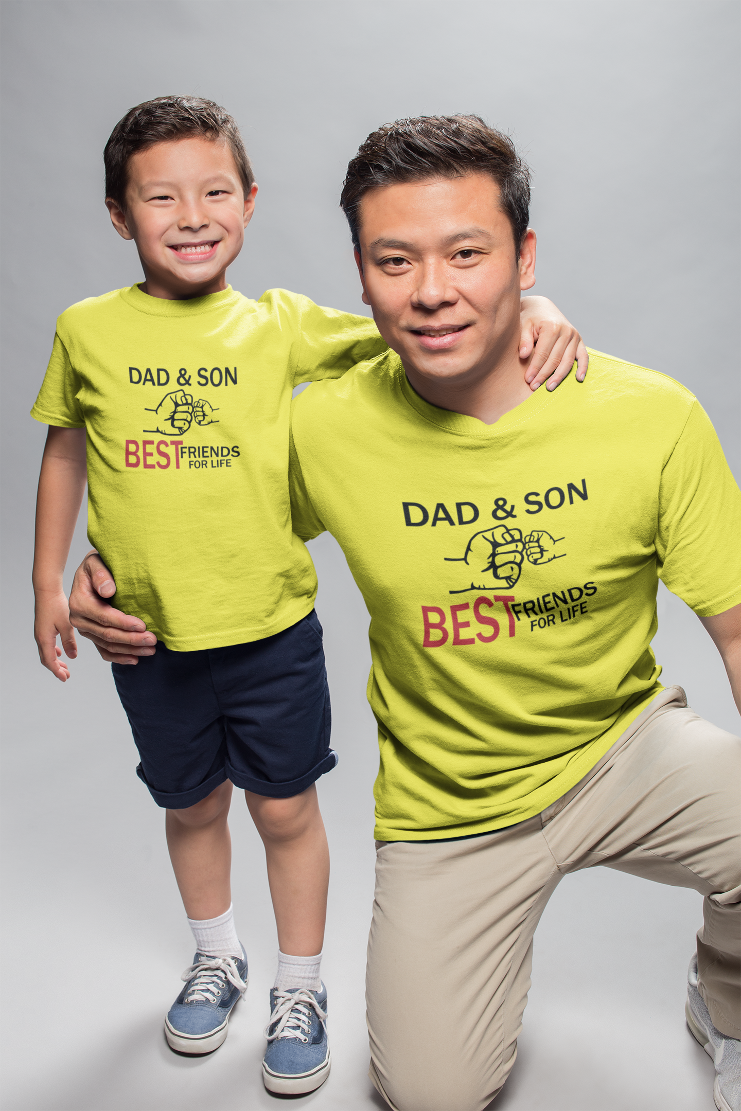 Dad And Son Best Friends For Life Father and Son Yellow Matching T-Shirt- FunkyTradition