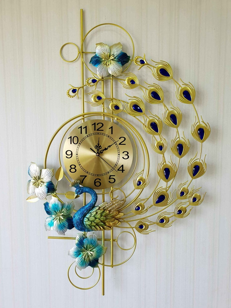 3D Designer Big Peacock Colorful Metal Wall Clock- Funkytradition