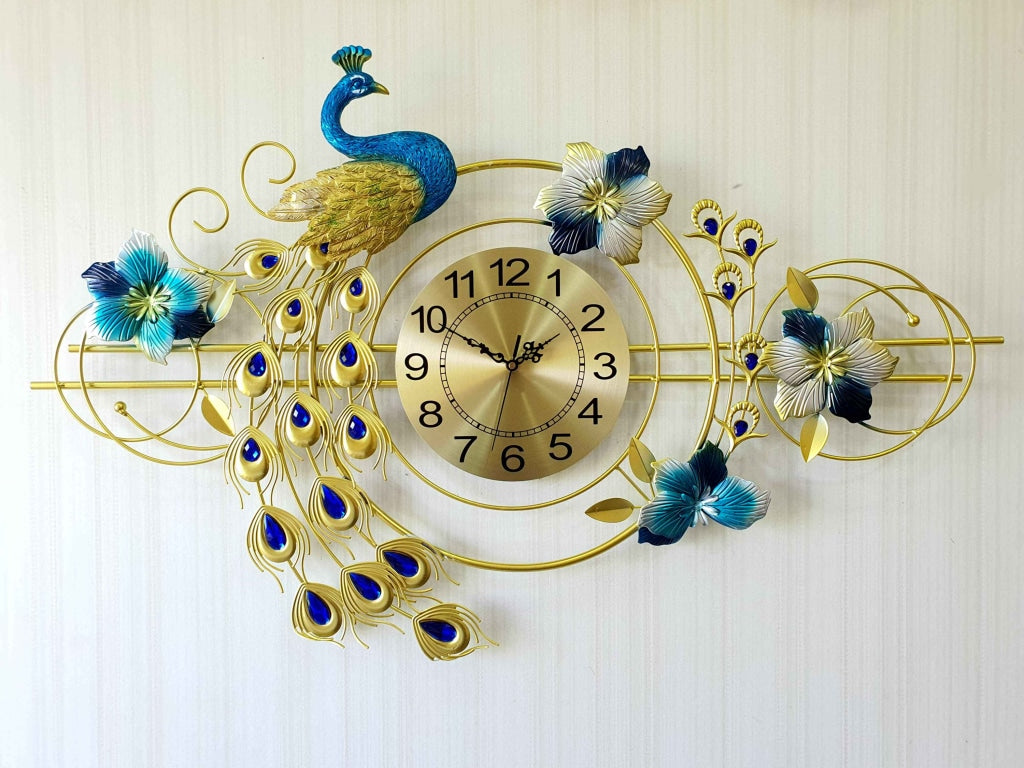 3D Designer Big Peacock Colorful Metal Wall Clock- Funkytradition