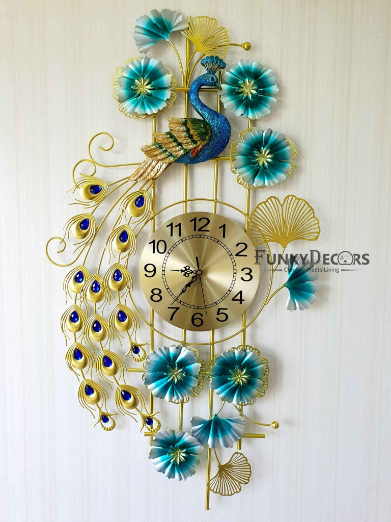 3D Designer Big Peacock Colorful Metal Wall Clock- Funkytradition