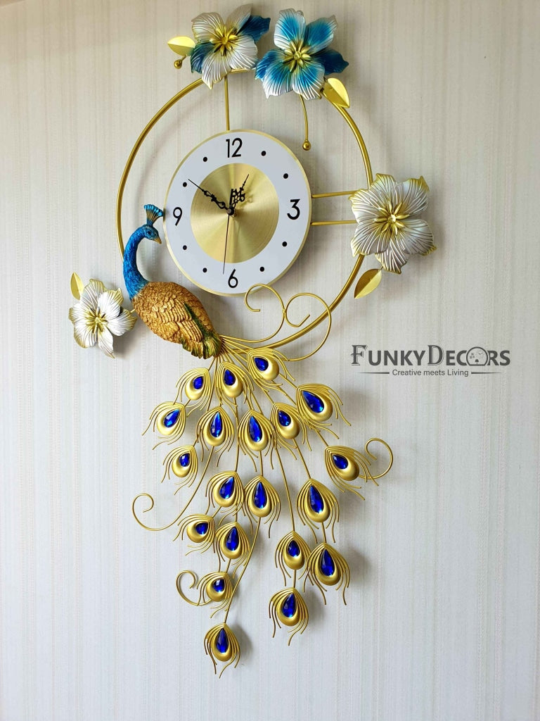 3D Designer Big Peacock Colorful Metal Wall Clock- Funkytradition