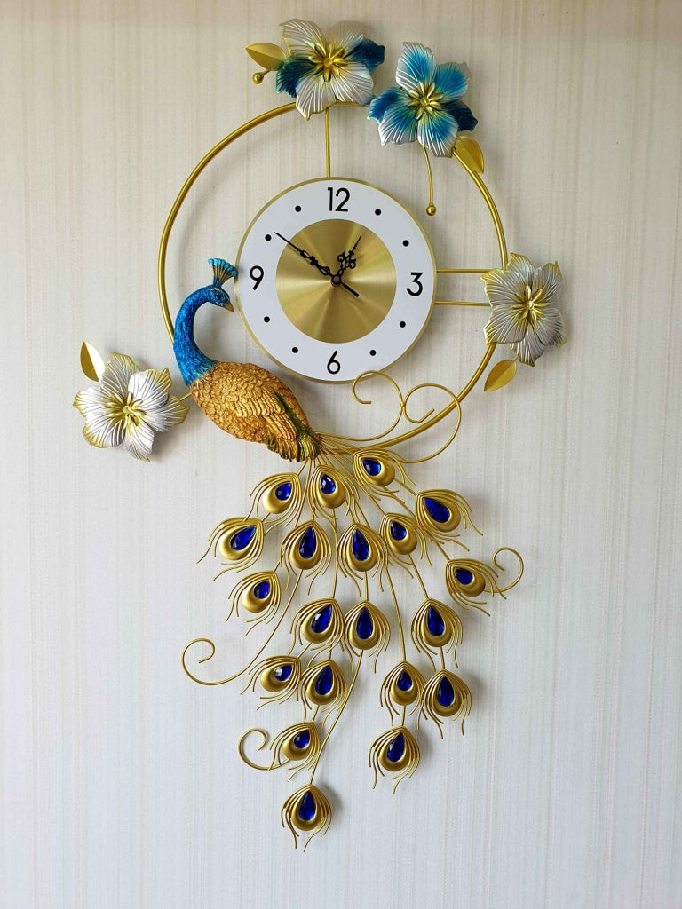 3D Designer Big Peacock Colorful Metal Wall Clock- Funkytradition