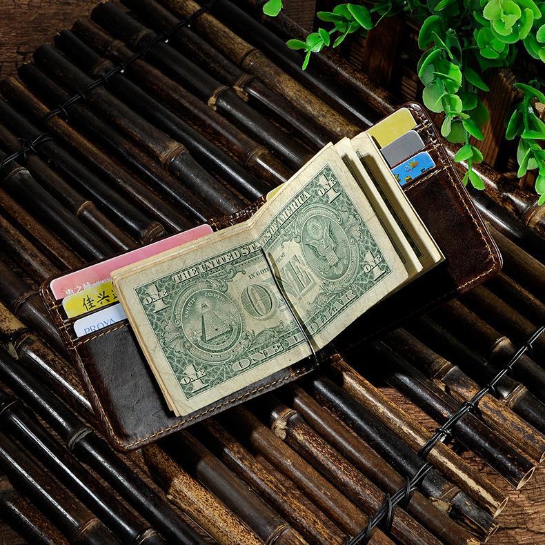 Male Genuine Leather Design Fashion Slim Money Clip With Front Pocket -FunkyTradition