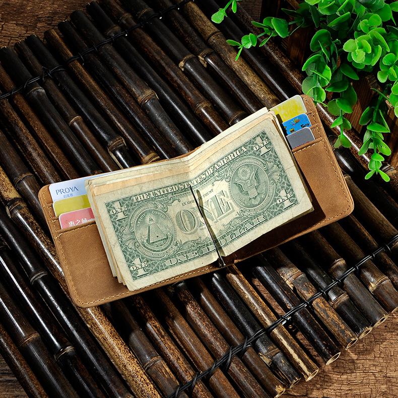 Male Genuine Leather Design Fashion Slim Money Clip With Front Pocket -FunkyTradition