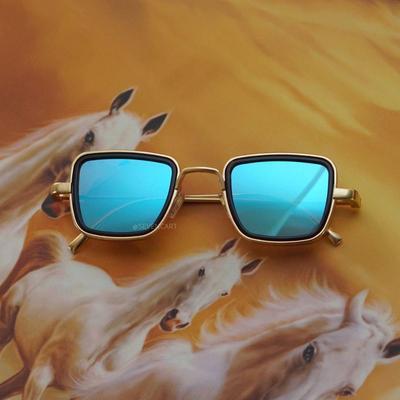 Stylish Aqua Blue And Gold Retro Sunglasses For Men And Women-FunkyTradition
