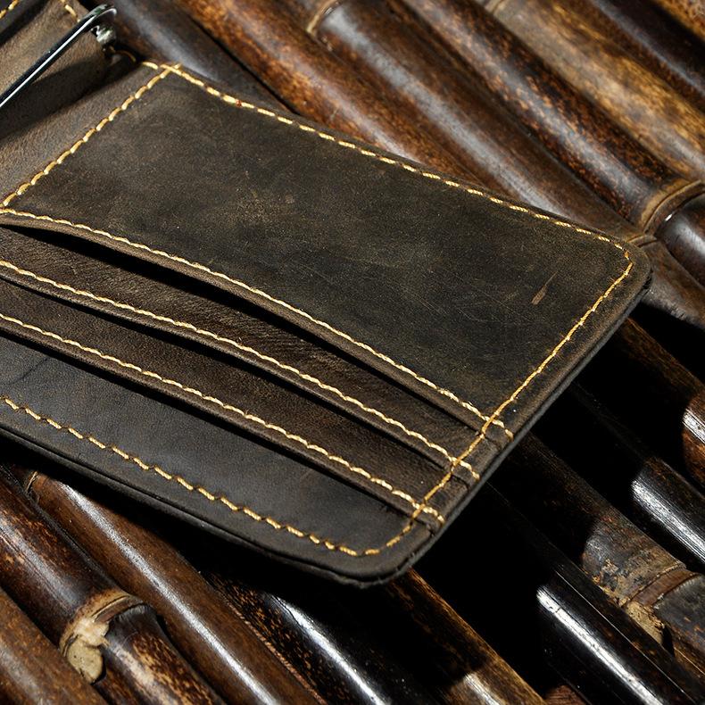 Male Genuine Leather Design Fashion Slim Money Clip With Front Pocket -FunkyTradition