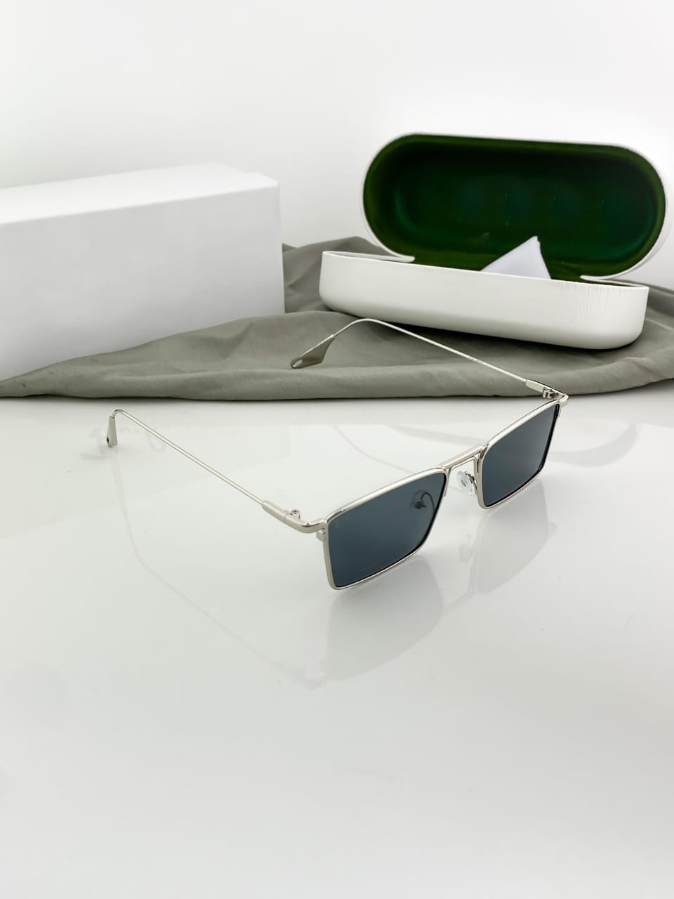 Emiway Bantai Inspired Rectangle Sunglasses – Silver Frame with Dark Tinted Lenses