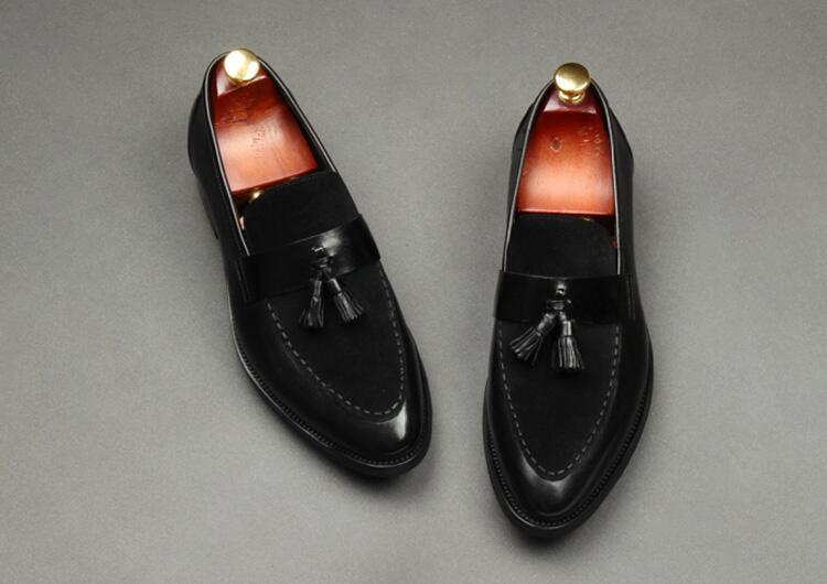 New Arrival Men Brown Suede Shoes Fashion Pointed Business Leisure Leather Slip On Loafer Black-FunkyTradition