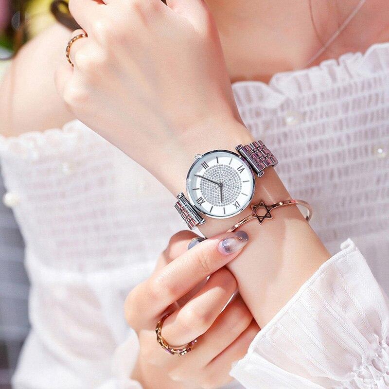 Luxury Crystal Women Fashion Casual Quartz Full Steel Round Dial Waterproof Female Wristwatch-FunkyTradition
