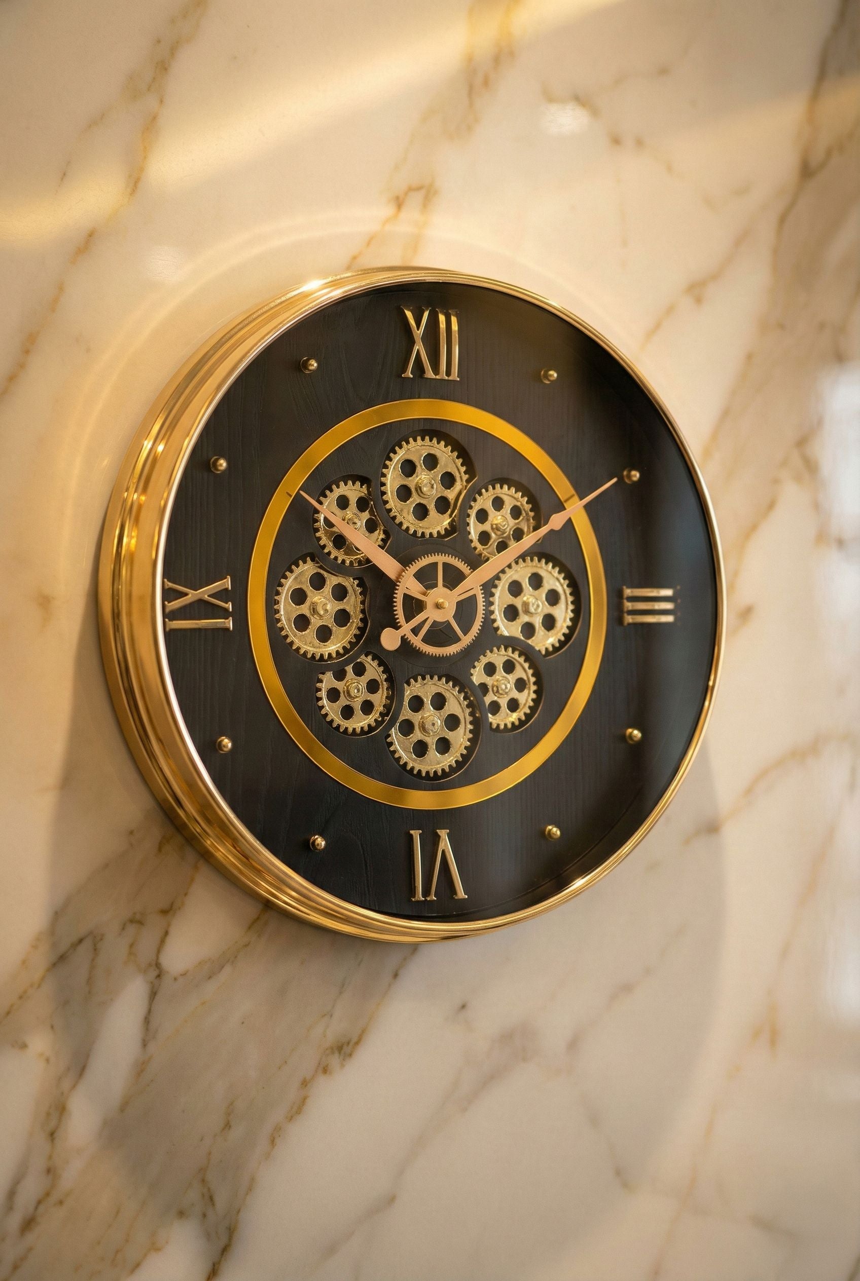 Modern Luxury Skeleton Wall Clock 14 Inch – Silent Quartz Roman Numeral Design