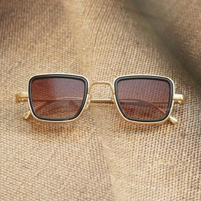 Stylish Square Gold And Brown Retro Sunglasses For Men And Women-FunkyTradition