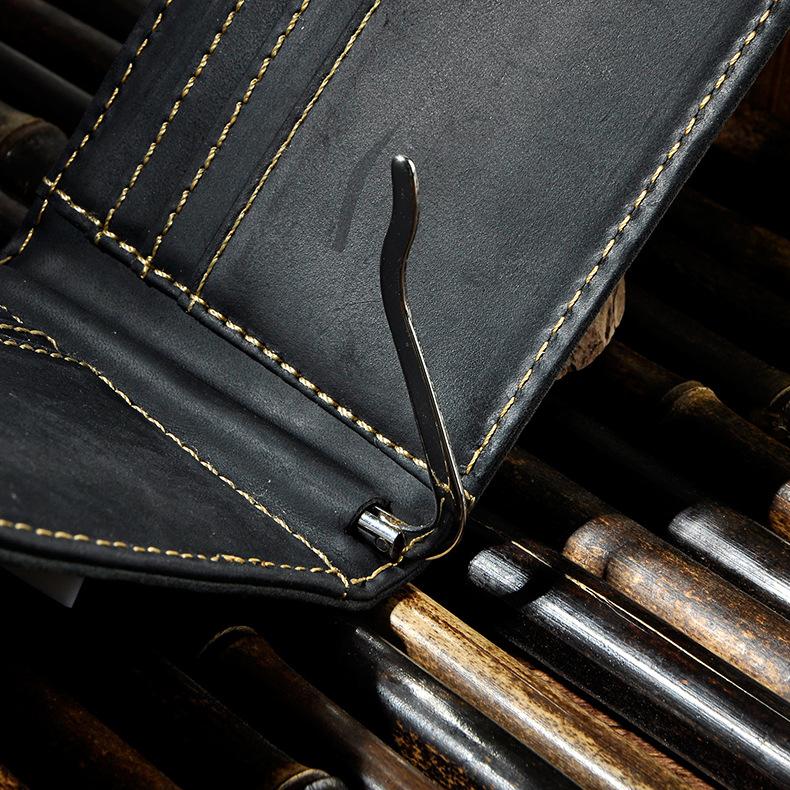 Male Genuine Leather Design Fashion Slim Money Clip With Front Pocket -FunkyTradition