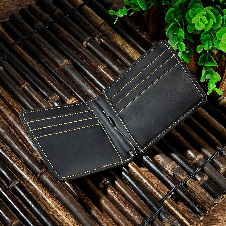 Male Genuine Leather Design Fashion Slim Money Clip With Front Pocket -FunkyTradition