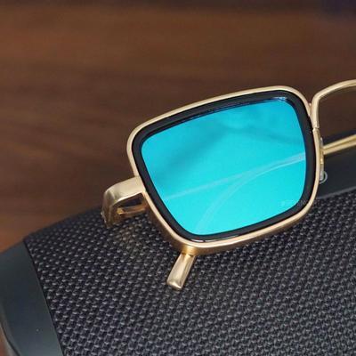 Stylish Aqua Blue And Gold Retro Sunglasses For Men And Women-FunkyTradition