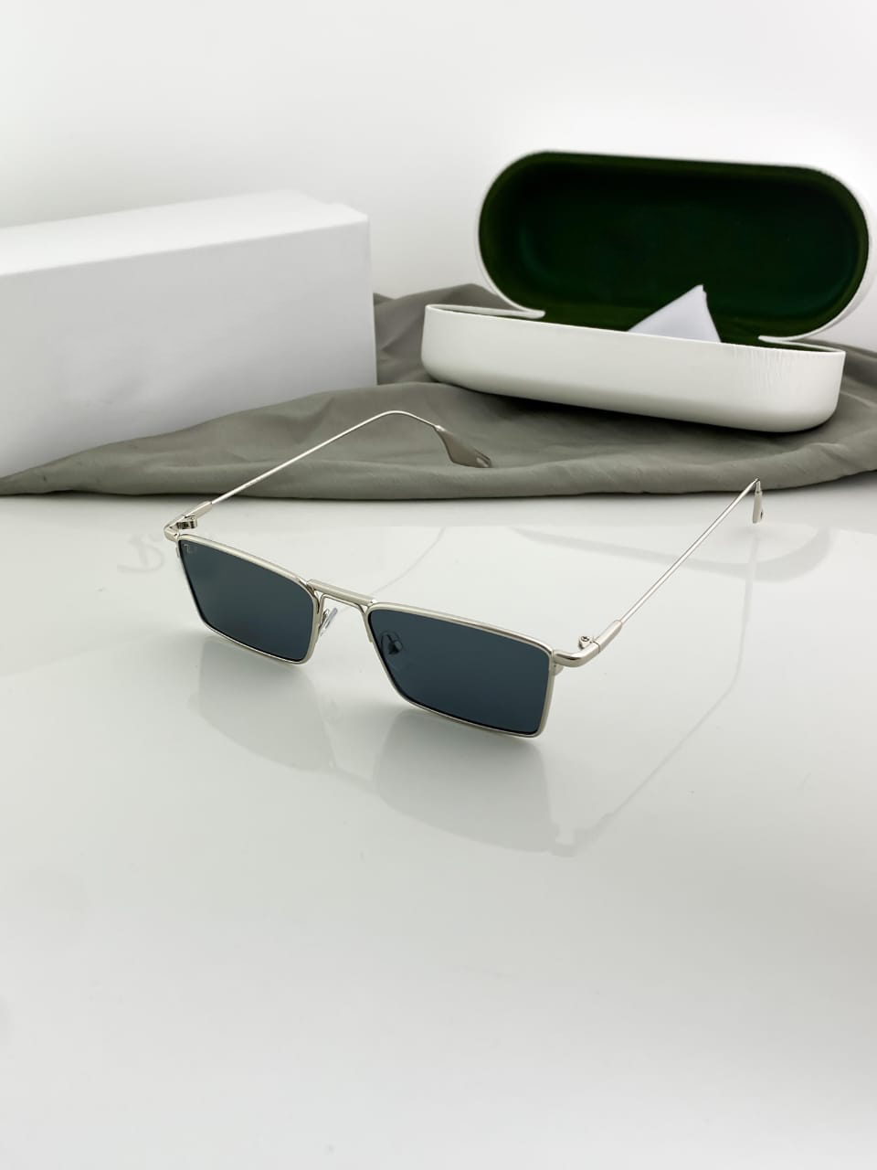 Emiway Bantai Inspired Rectangle Sunglasses – Silver Frame with Dark Tinted Lenses