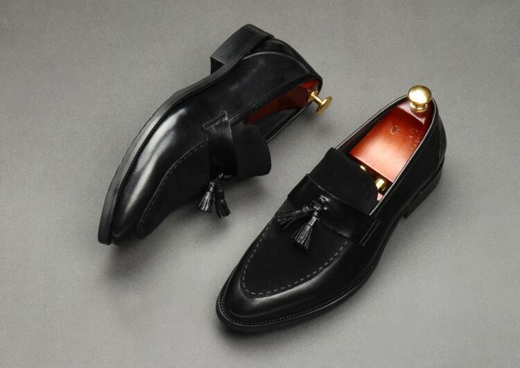 New Arrival Men Brown Suede Shoes Fashion Pointed Business Leisure Leather Slip On Loafer Black-FunkyTradition