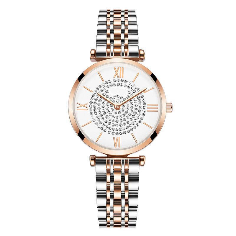 Luxury Crystal Women Fashion Casual Quartz Full Steel Round Dial Waterproof Female Wristwatch-FunkyTradition