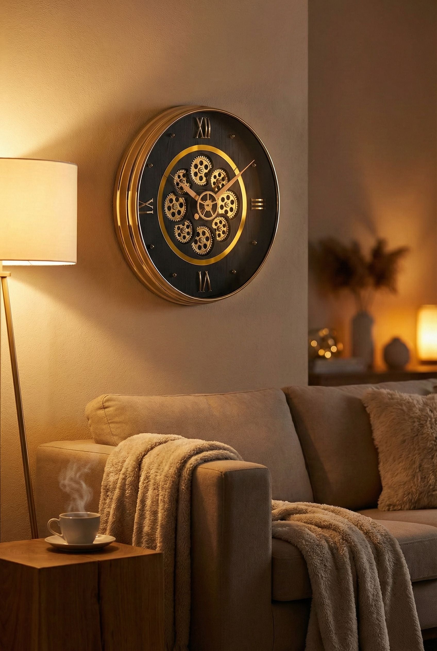 Modern Luxury Skeleton Wall Clock 14 Inch – Silent Quartz Roman Numeral Design