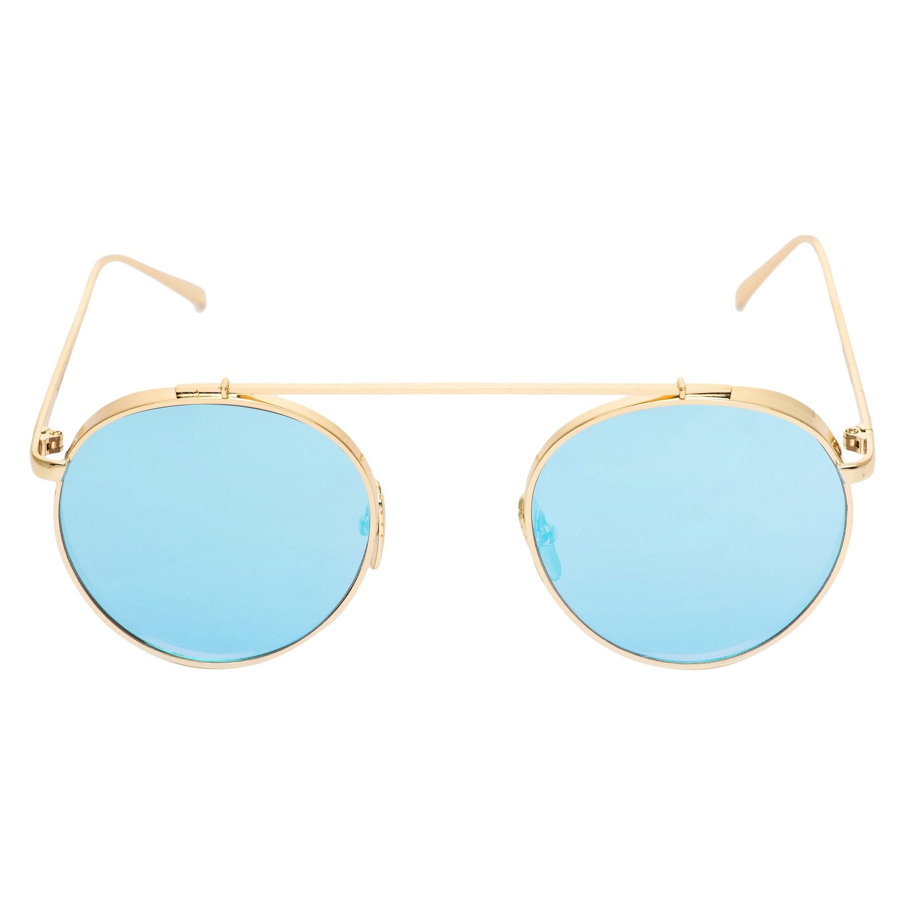 Round Aqua Blue And Gold Sunglasses For Men And Women-FunkyTradition