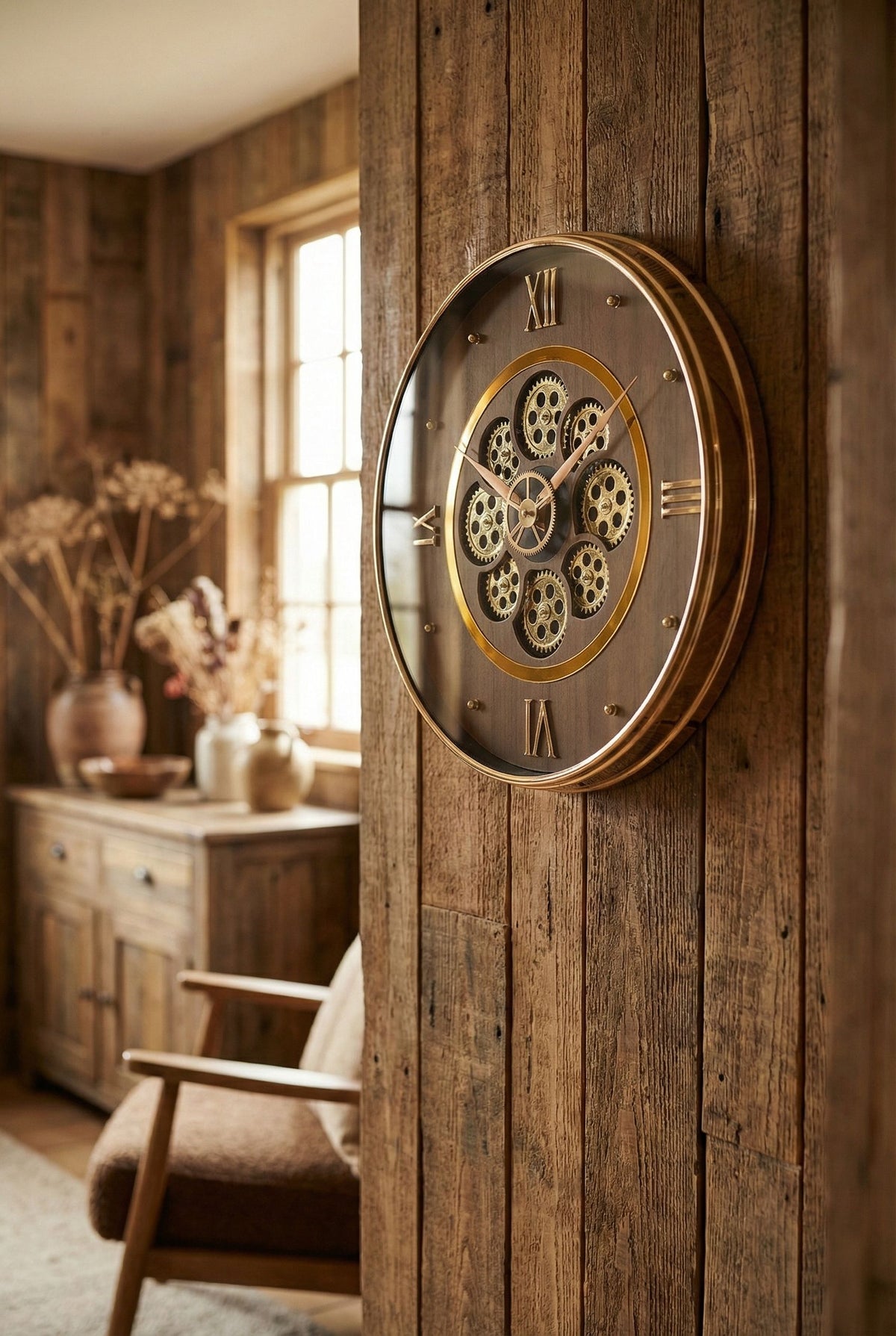 Modern Luxury Skeleton Wall Clock 14 Inch – Silent Quartz Roman Numeral Design