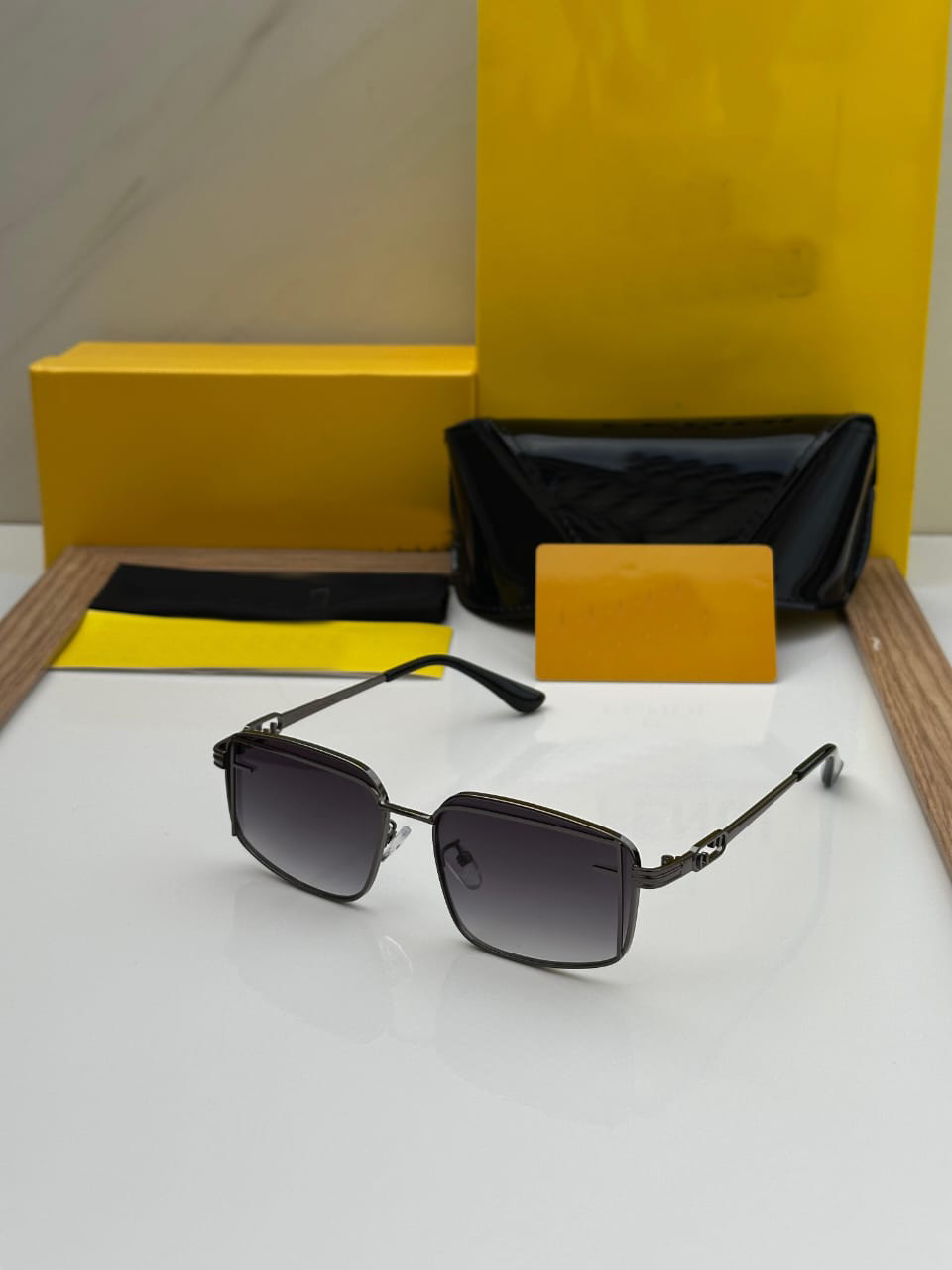 Premium Square Metal Frame Sunglasses – UV400 Protection | Brown, Blue & Black Lenses